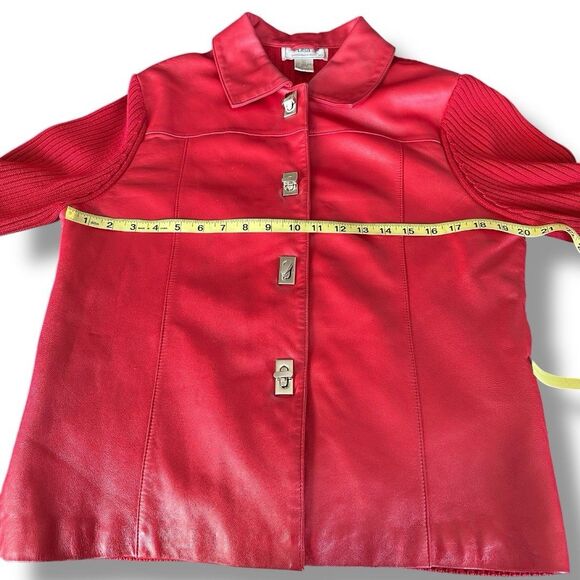 Lisa International Vintage 90s Red Lamb Skin Leather & Knit Sweater Jacket L - Picture 11 of 12